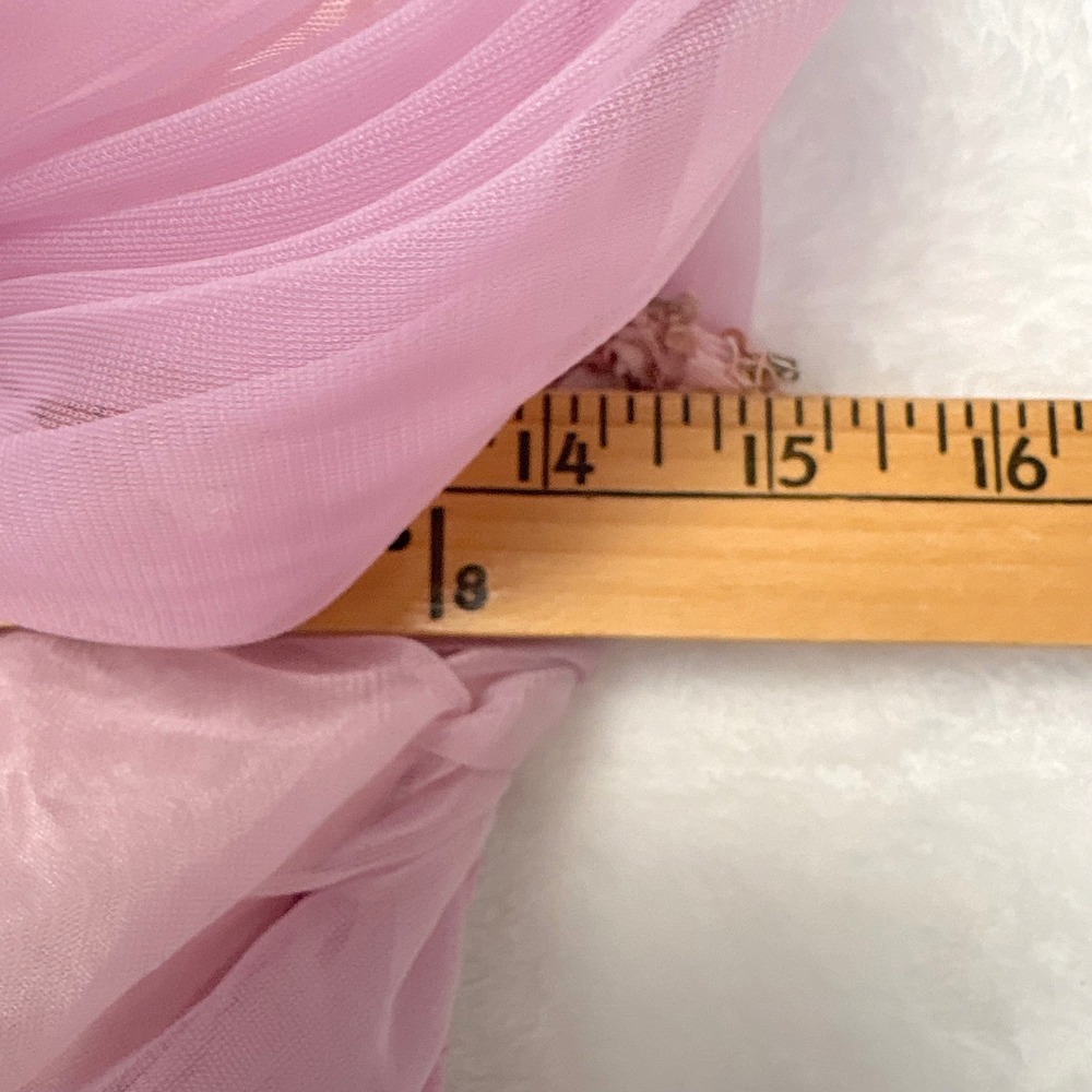 Vintage Lilac Tulle Off Shoulder Tea Length Party Dress Ruched 50s 24 Waist - Picture 4 of 11